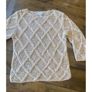 Vintage Sorbe Lattice Knit Ivory Pullover Sweater Medium Cottagecore Fairy Boho
